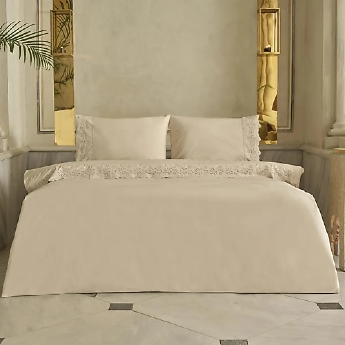 Karaca Home Carmello Brodeli Bej Pamuk Çift Kişilik Nevresim Takımı