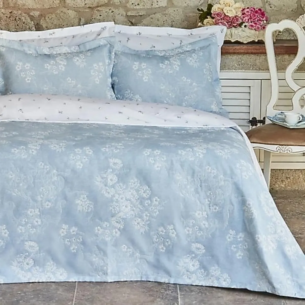 Karaca Home Charleen Mavi Çift Kişilik Yatak Örtüsü Takımı