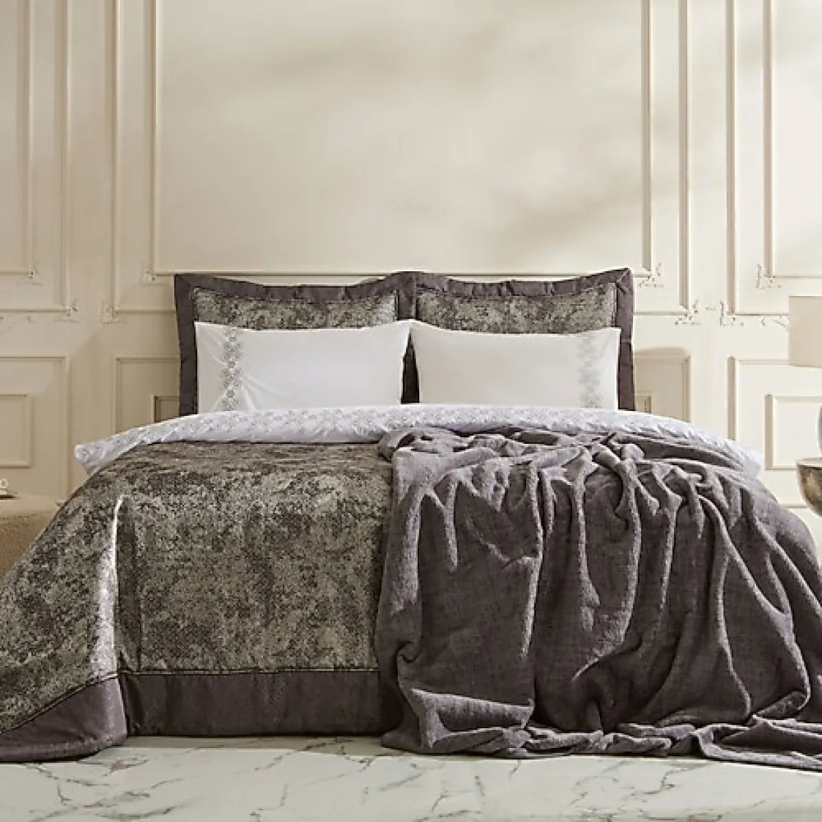 Karaca Home Encanto Antrasit 8 Parça Yatak Odası Çeyiz Seti