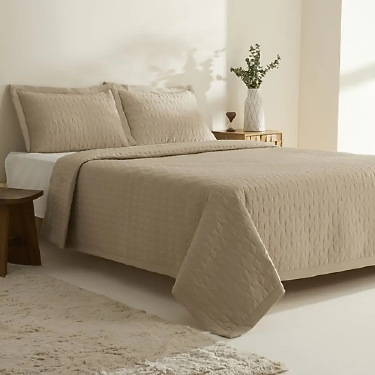 Karaca Home Liora Bej Çift Kişilik Yatak Örtüsü Takımı