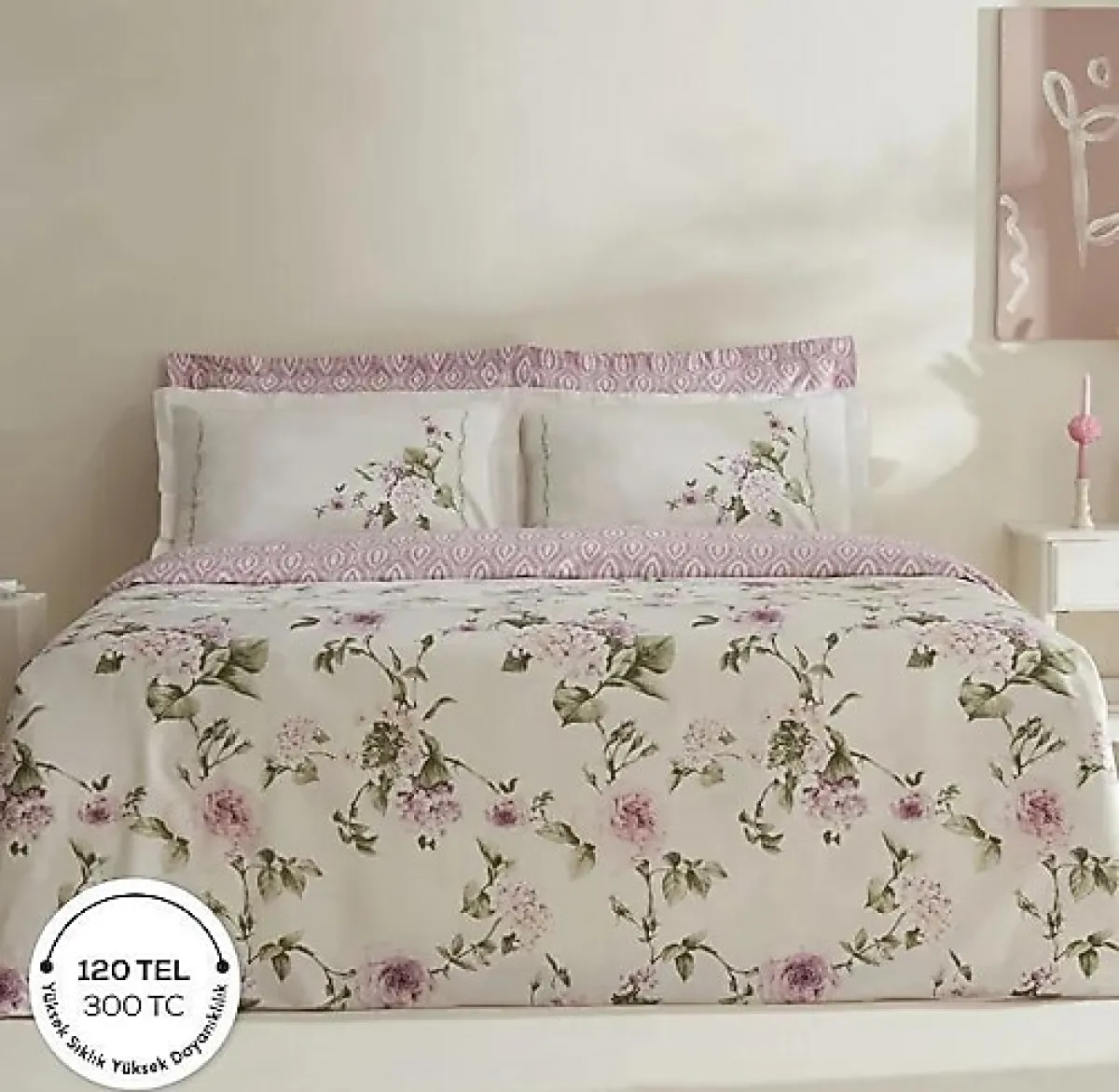 Karaca Home Rosales 120 Tel Pamuk Saten Çift Kişilik Nevresim Takımı