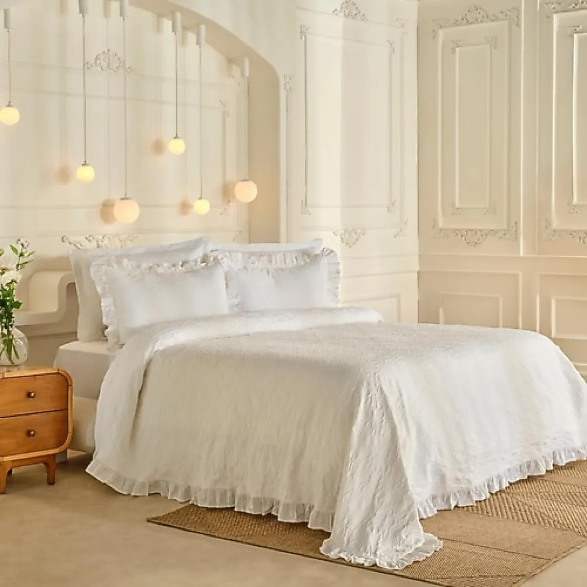 Karaca Home White Collection Tyra Beyaz Pamuk Çift Kişilik Yatak Örtüsü Takımı