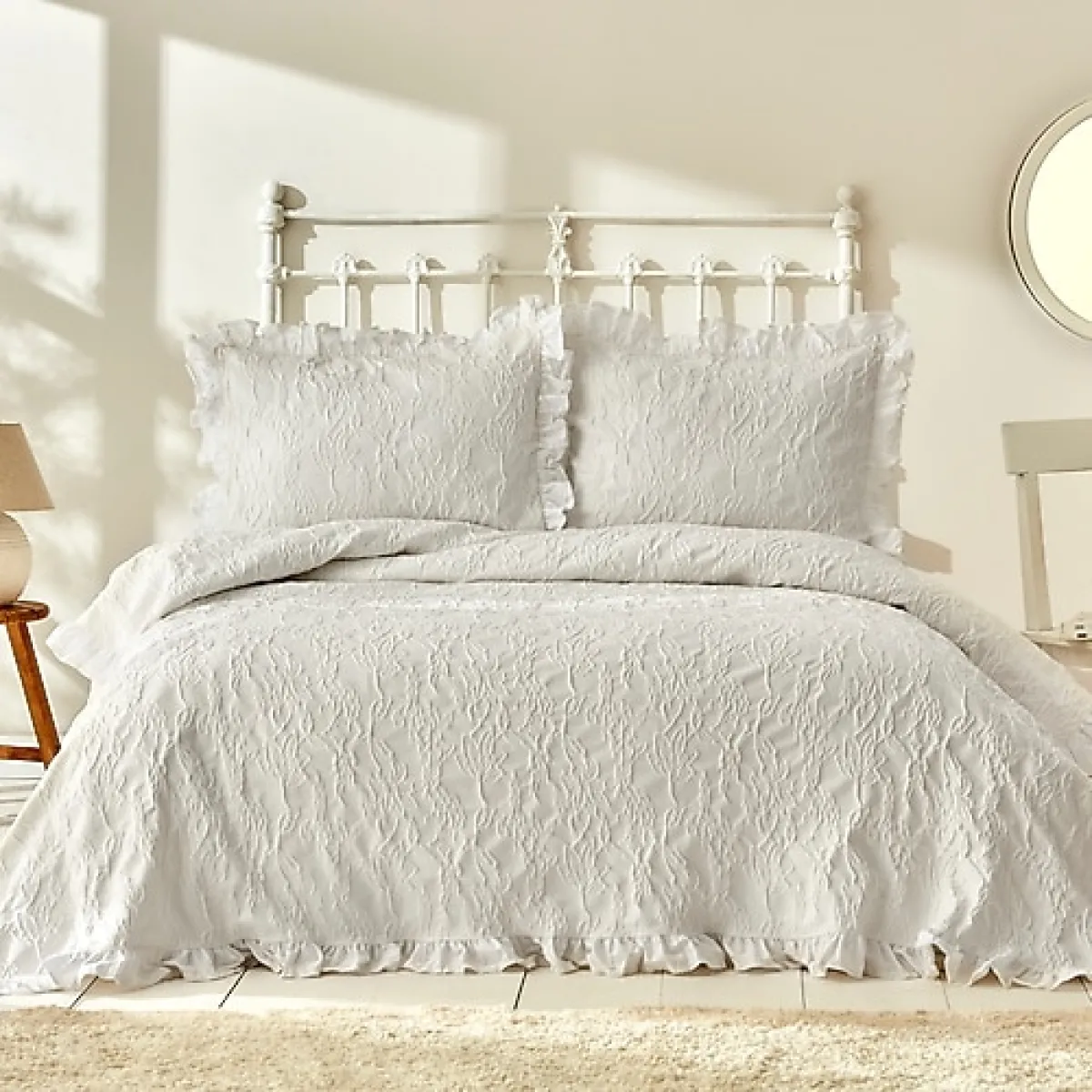 Karaca Home White Collection Tyra Pamuk Çift Kişilik Yatak Örtüsü Takımı