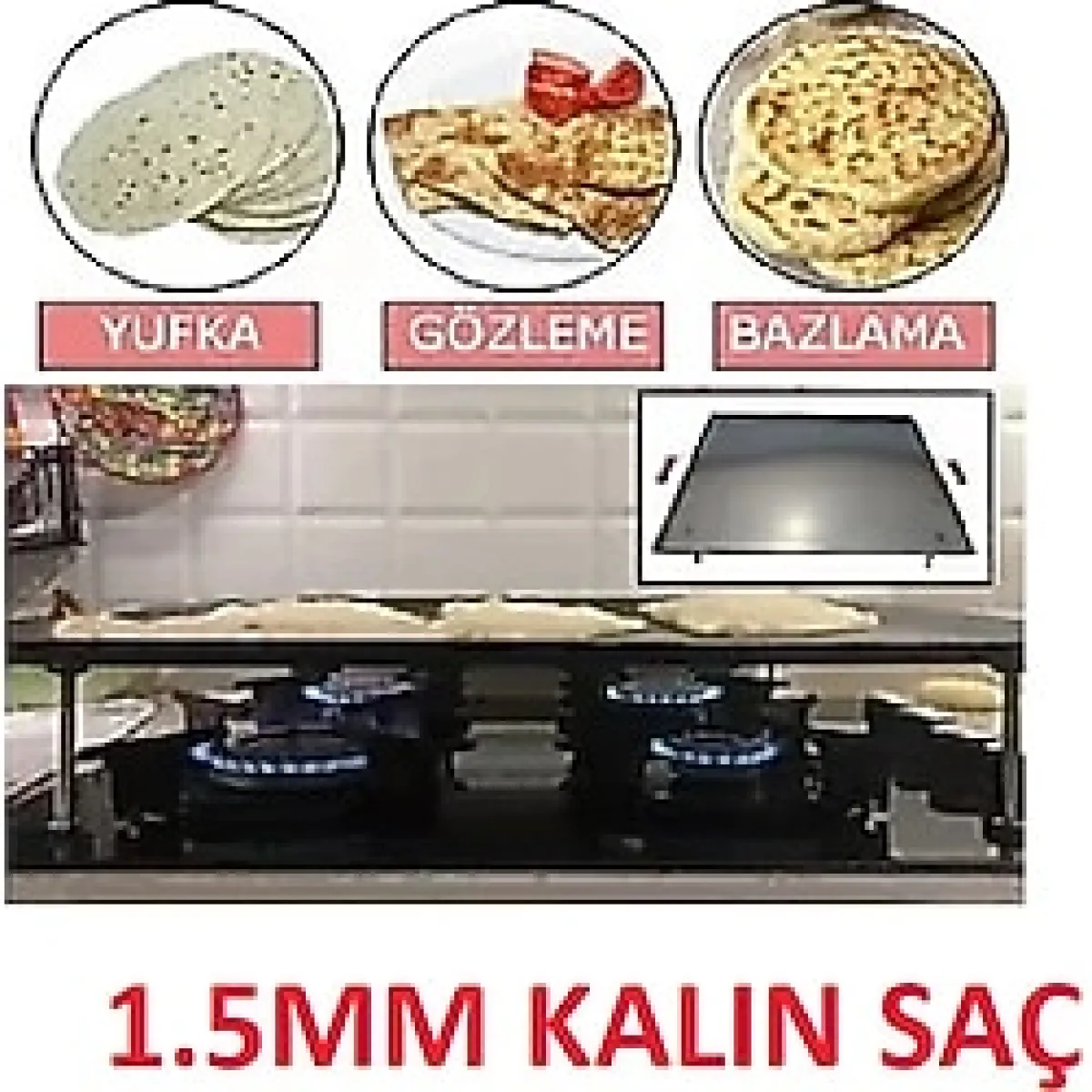 Karahisarlı Ocak Üstü Kare Sac Tava Gözleme Yufka Ekmek Bazlama Sacı Mangal Köfte Saç Kavurma Tava