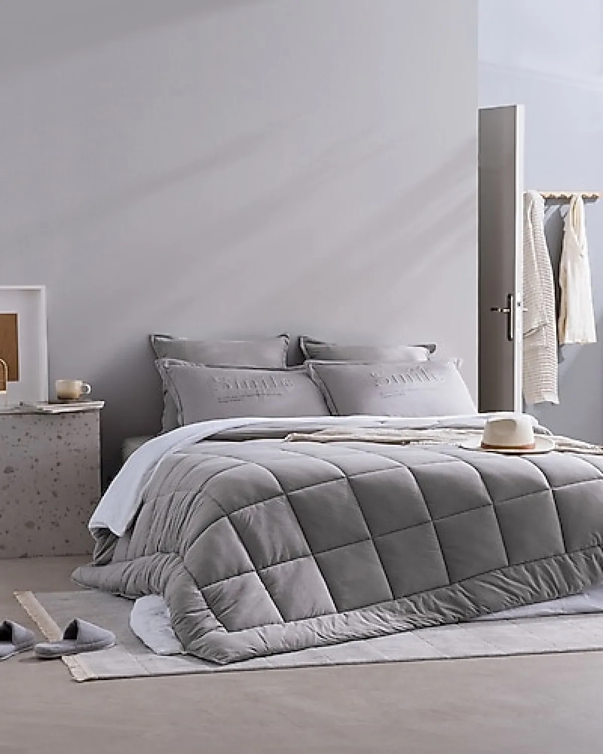 Madame Coco Bobigny Açık Gri Pamuklu Supersoft Çift Kişilik Comfort Set