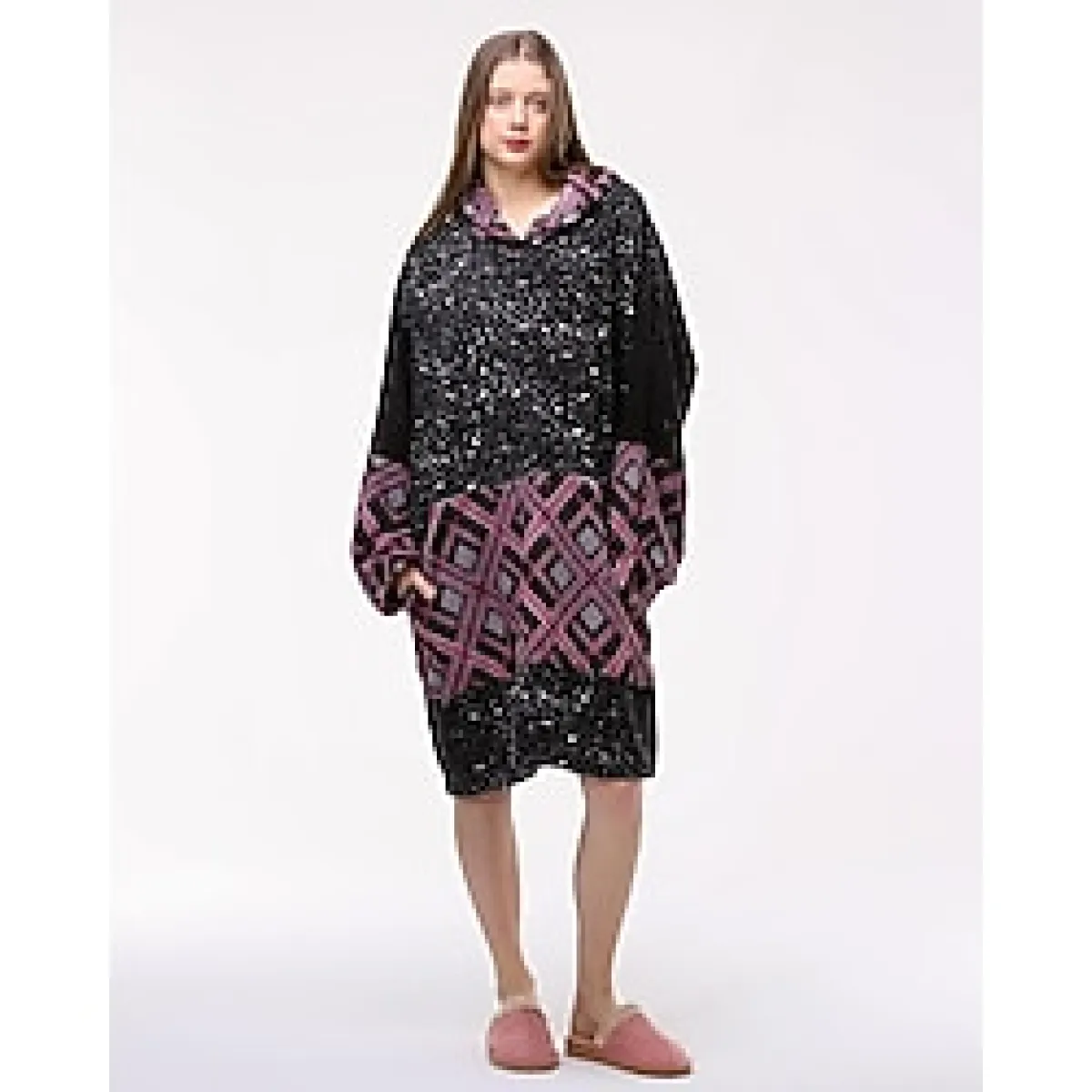 MAKSEN TEKSTİL GİYİLEBİLİR POLAR BATTANİYE TEK KİŞİLİK KAPÜŞONLU OVERSİZE ÇİFT CEPLİ