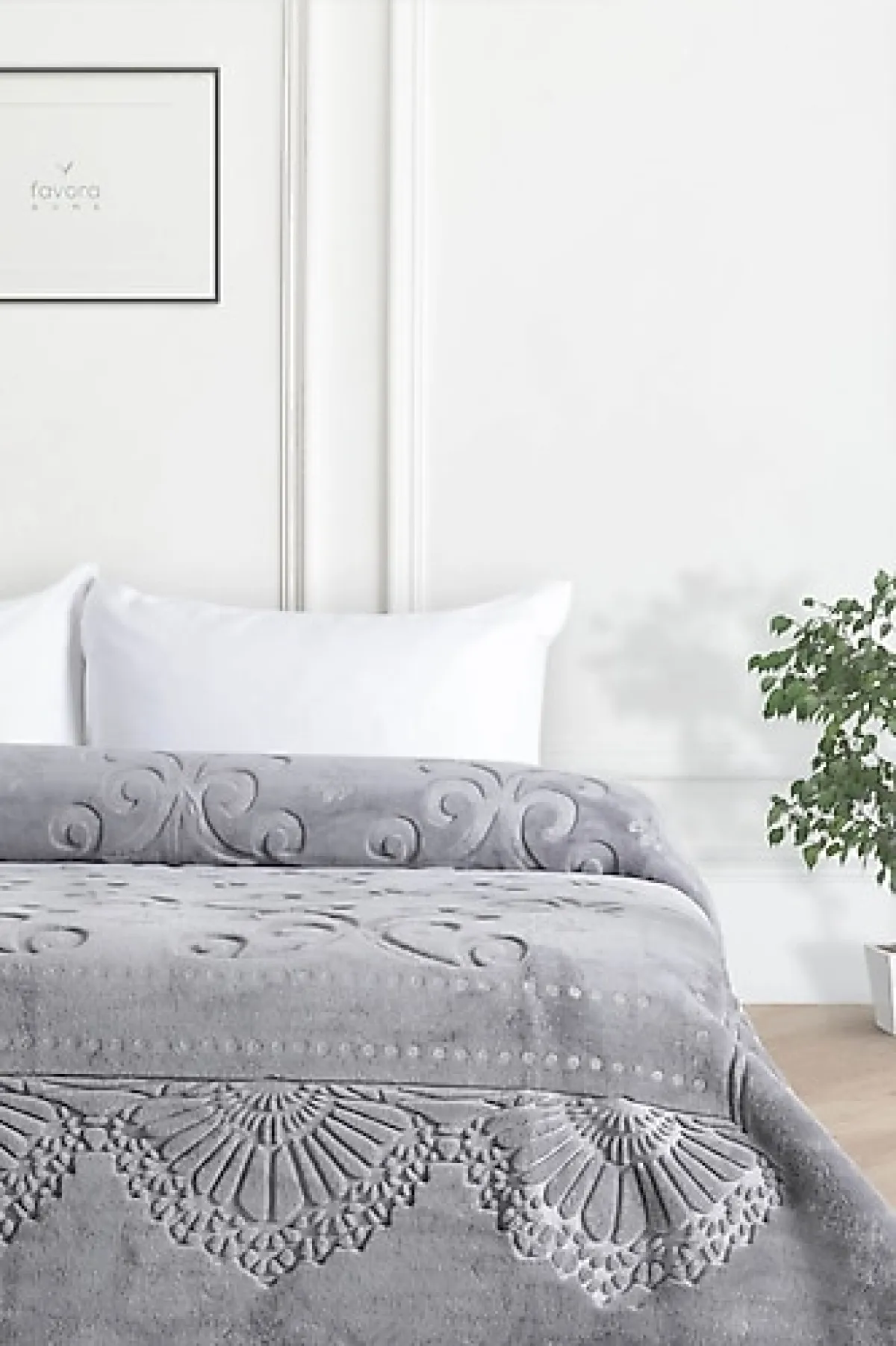Merinos Pırıltı 220x240 cm Gri Emboss Çift Kişilik Battaniye