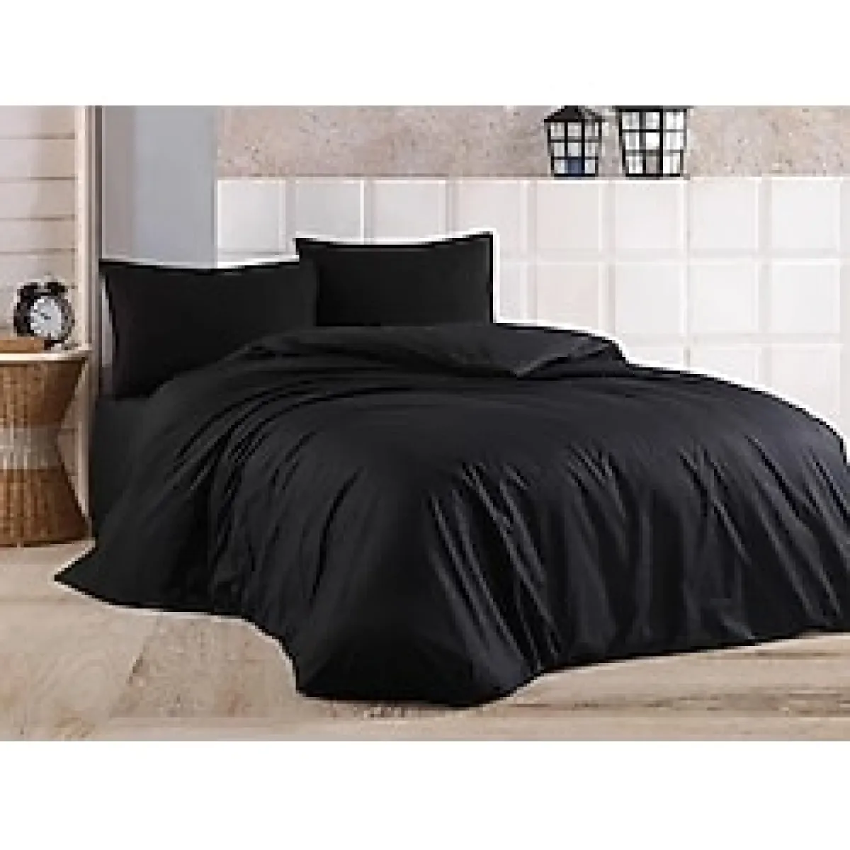 Moda İnci Çift Kişilik Siyah Nevresim Takımı Pamuklu ( Çarşafı Lastikli)