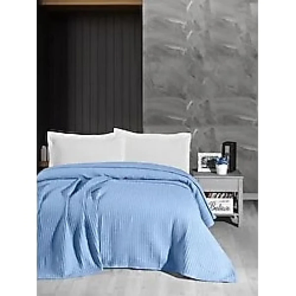 Mulberry Havuzlu Pike Örgü Battaniyesi %100 Pamuk Kalın Iplik Ev Dekorasyonu Tek Kişilik 170x240 - Mavi