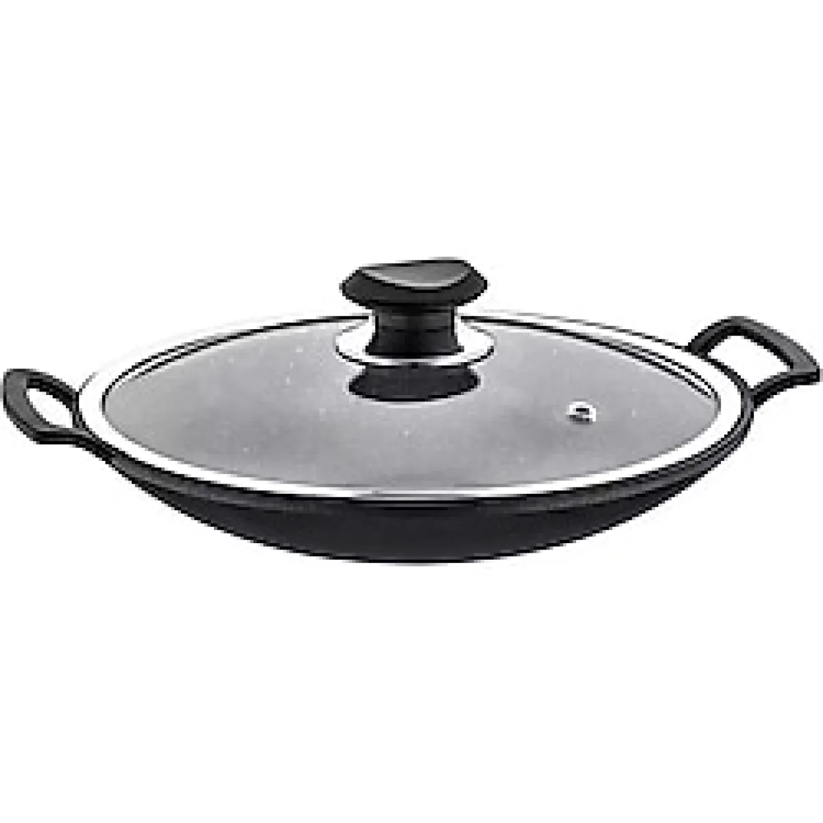 Oms 3279 Döküm Sac Pişirme Sacı Cam Kapaklı Gri 34 cm.