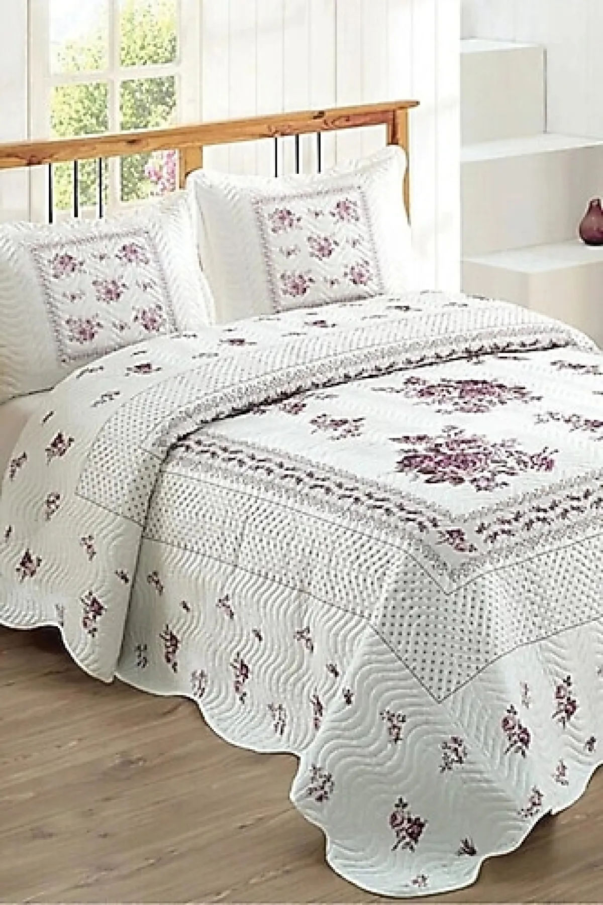 Örtüm Flower Kapitone Çift Kişilik Yatak Örtüsü Takımı