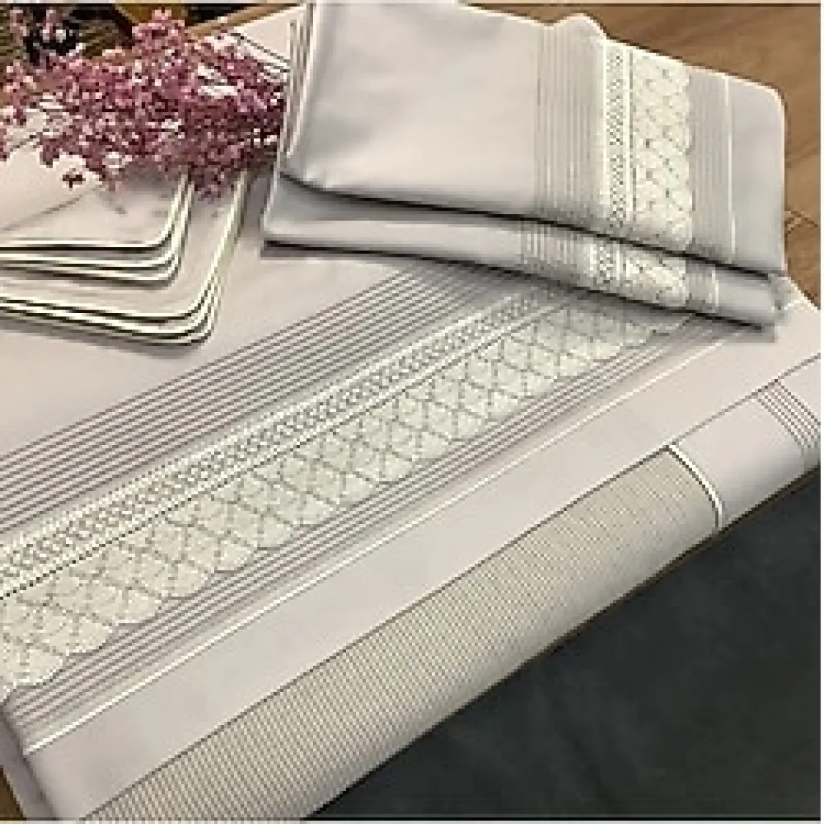 Oya Home Dantelli Pamuklı Pike Takımı - 6 Parça