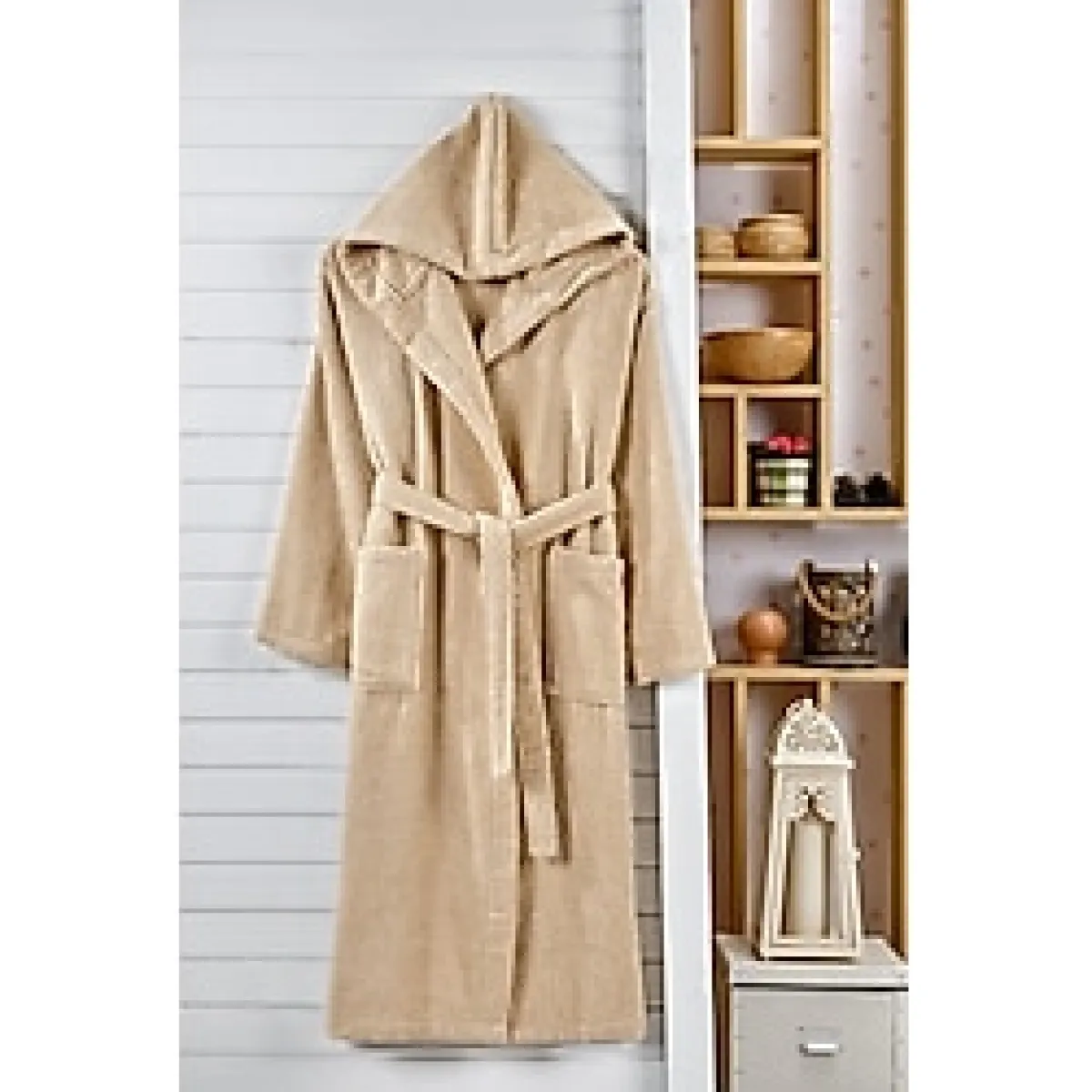 Oyalı Kapsonlu Lux Bornoz Erkek Kadın Yumuşacık Antialerjik Pamuk Boroz Aile Takimi Set Ceyiz Hediye Dugun Bayan - Bej - XL