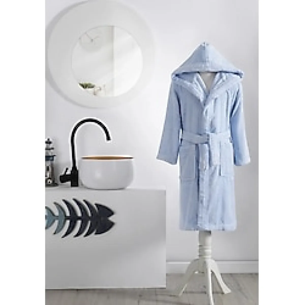 Özdilek Ashley Kapüşonlu Bambu Çocuk Bornozu 3/4 Yaş-Mavi