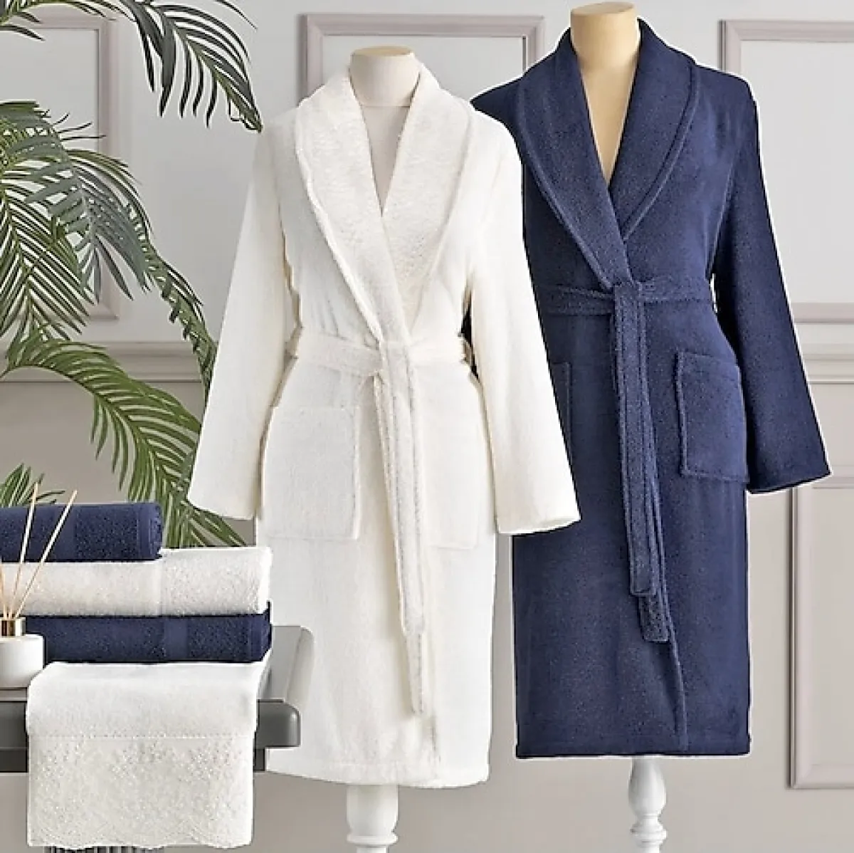 Özdilek Branch Krem Lacivert Aile Bornoz Takımı