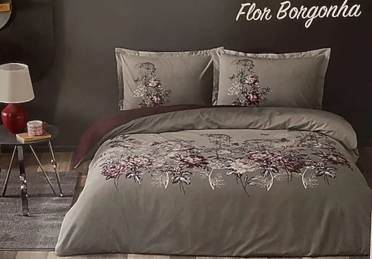 Özdilek Flor Borgonha Çift Kişilik Nevresim Takımı