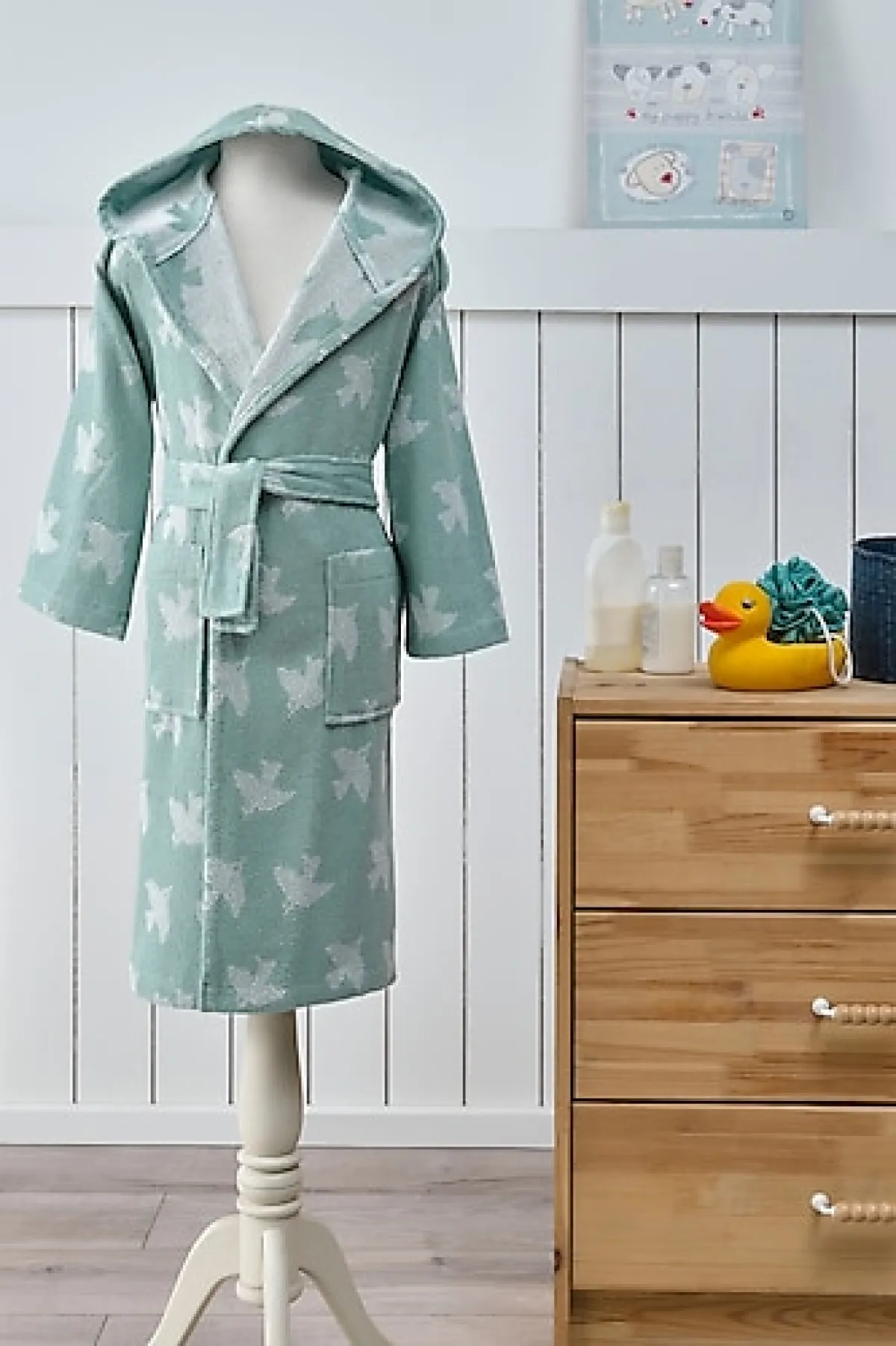 Özdilek Peace Birds Kapüşonlu Peştamal Çocuk Bornoz