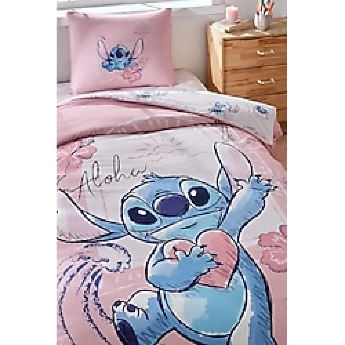 Özdilek Stitch Aloha Tek Kişilik Disney Lisanslı Lastikli Çarşaf Çocuk Nevresim Takımı