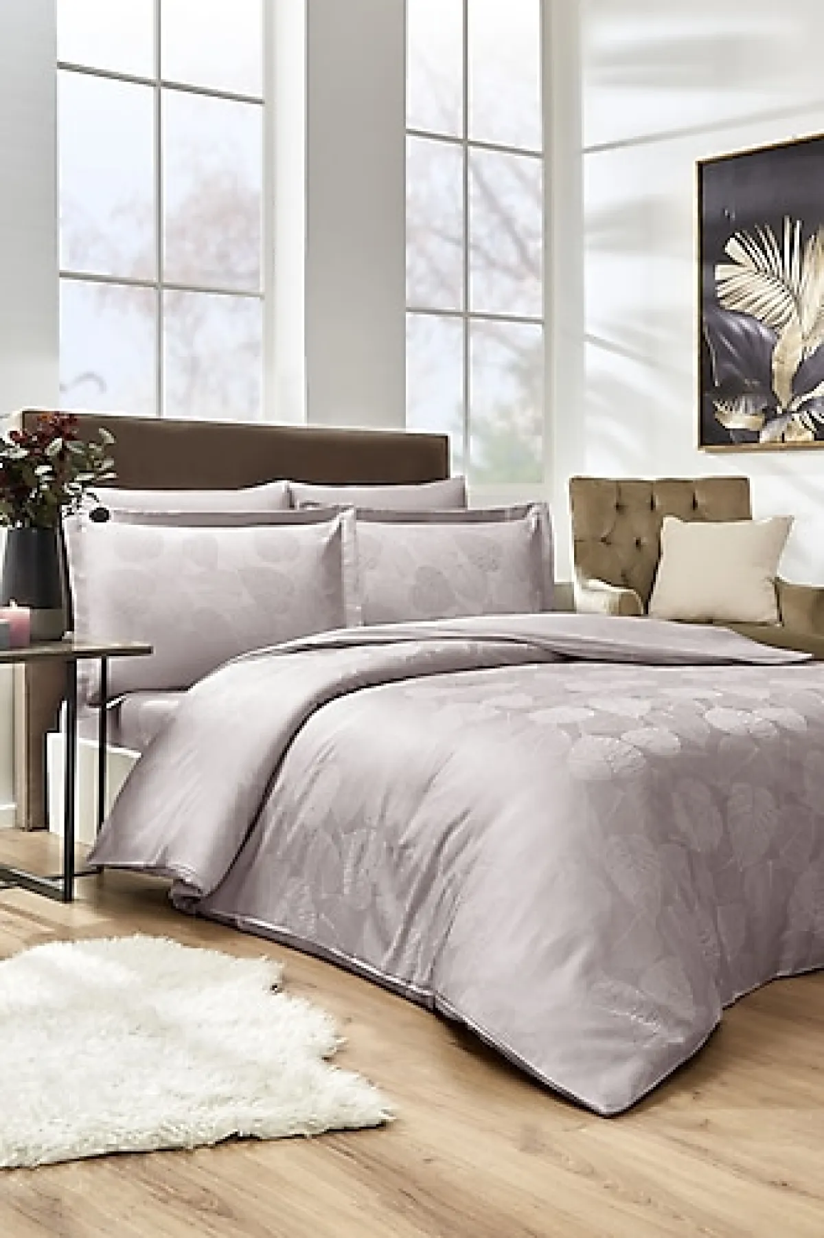 Özdilek Yaprak Jakarlı Pamuk Saten Çift Kişilik Nevresim Takımı