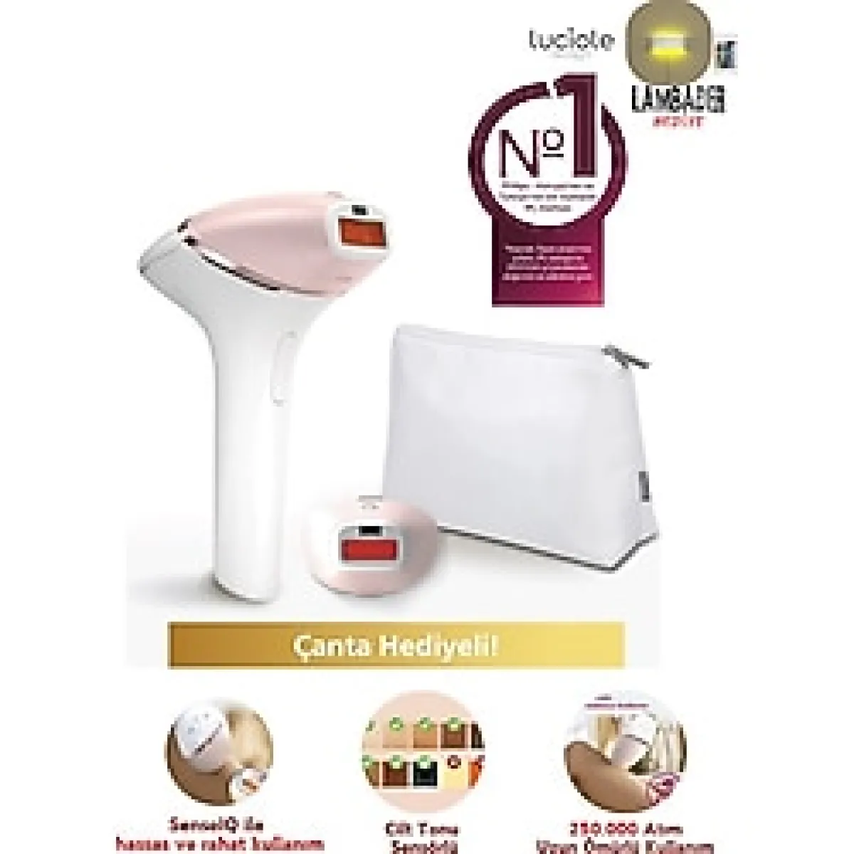 Philips Lumea Yüz+Vücut+Hassas Bölge Çanta +Lazer Epilasyon Cihazı + Luciole Lambader - beyaz