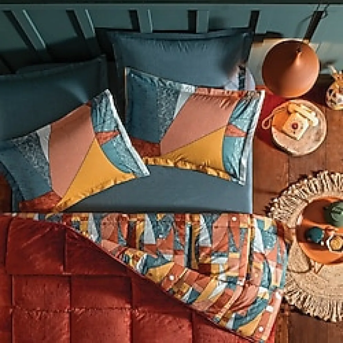 Puffy Kissa Çift Kişilik Threefy Uyku Seti - Kiremit