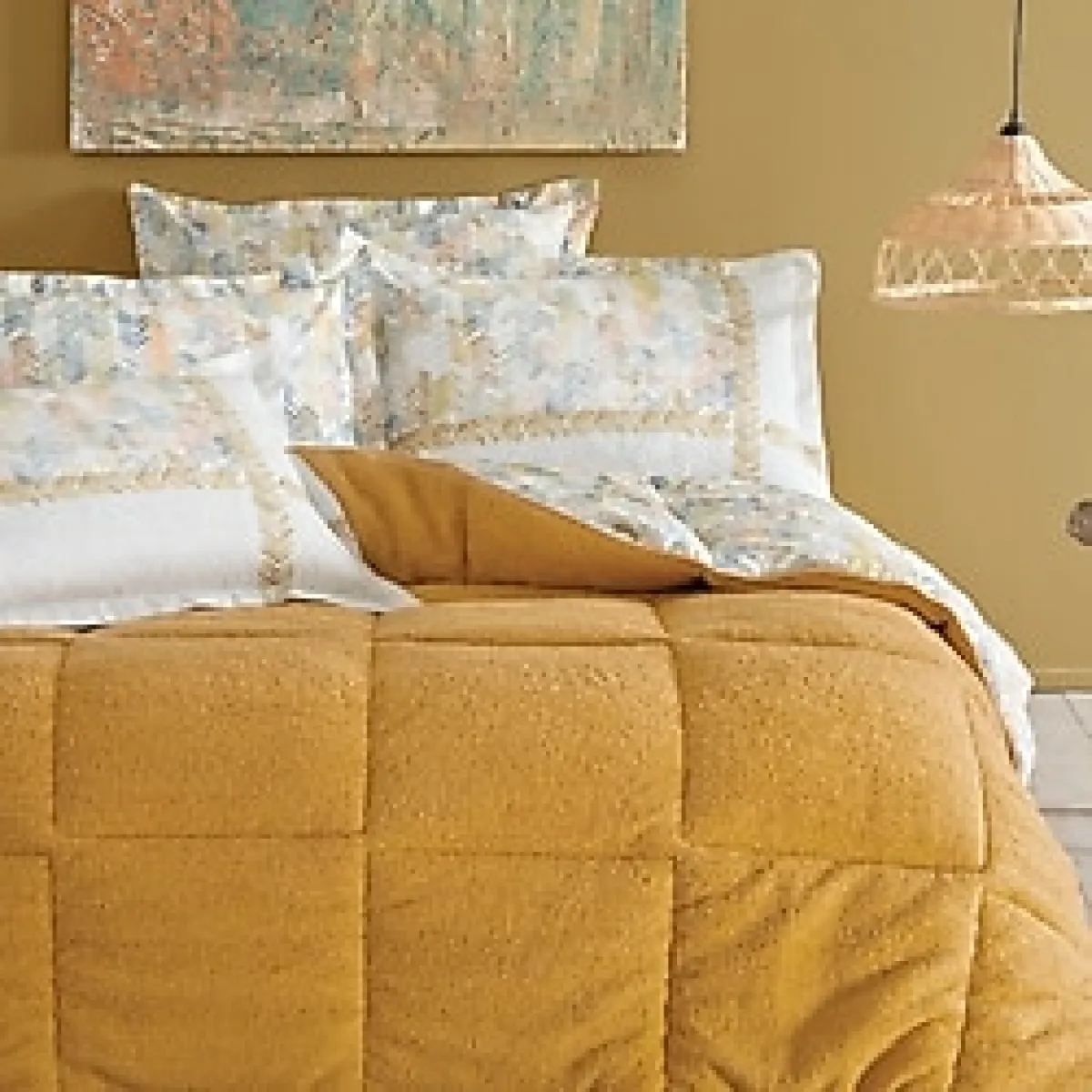 Puffy Leora Çift Kişilik Threefy Uyku Seti - Somon - Hardal