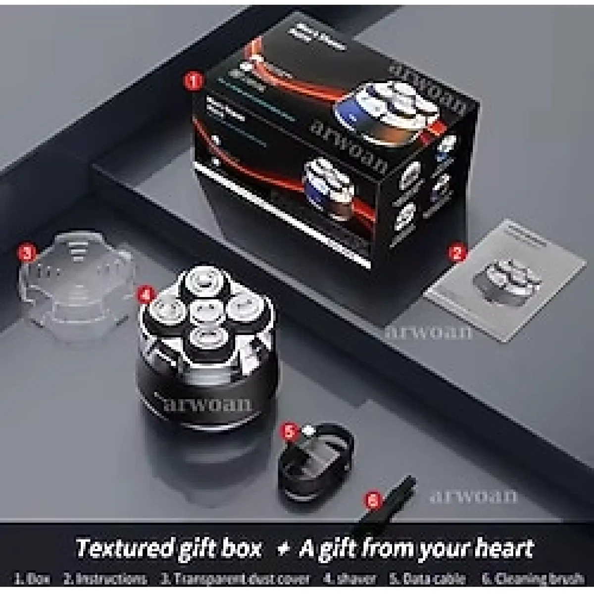 RQ518 Günlük Tıraş Makinesi Kel Kafa Sakal ve Baş Tıraşı İçin, 5 Başlıklı, USB Şarjlı, Su Geçirmez