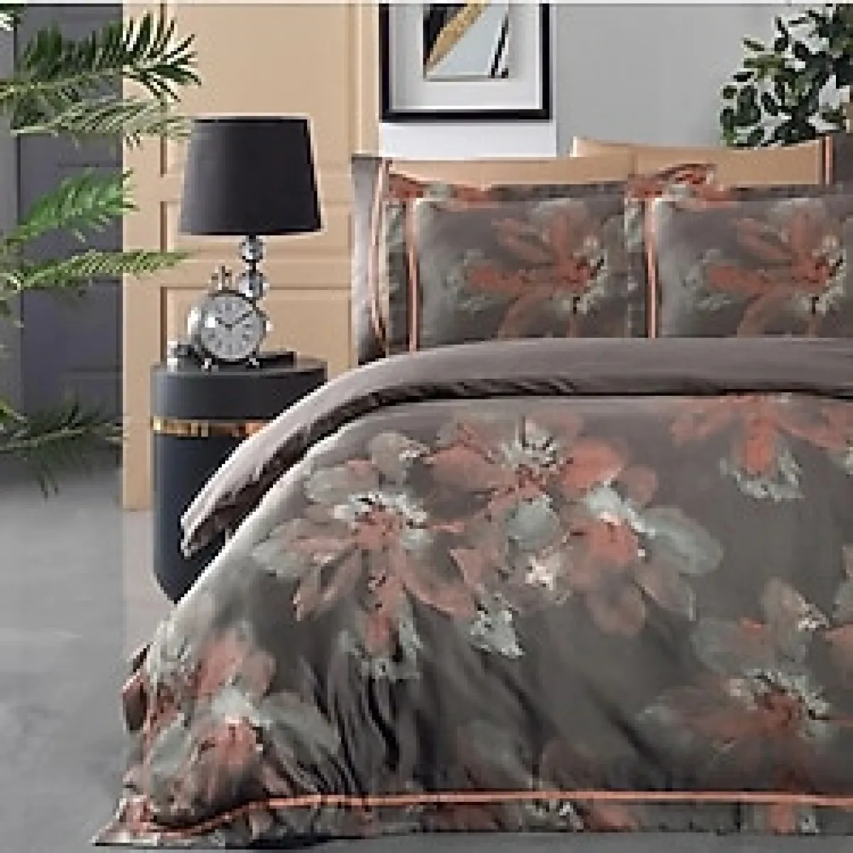 Sarev Atlas Jakarlı %100 Pamuk Çift Kişilik Nevresim Takımı Bakır