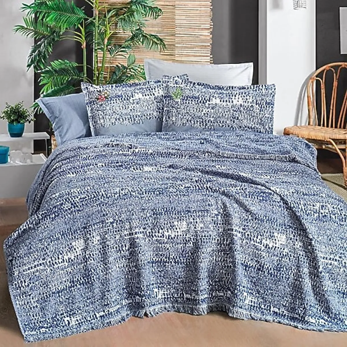 Sarev Darcia İpliği Boyalı Pamuk Çift Kişilik Pike Takımı