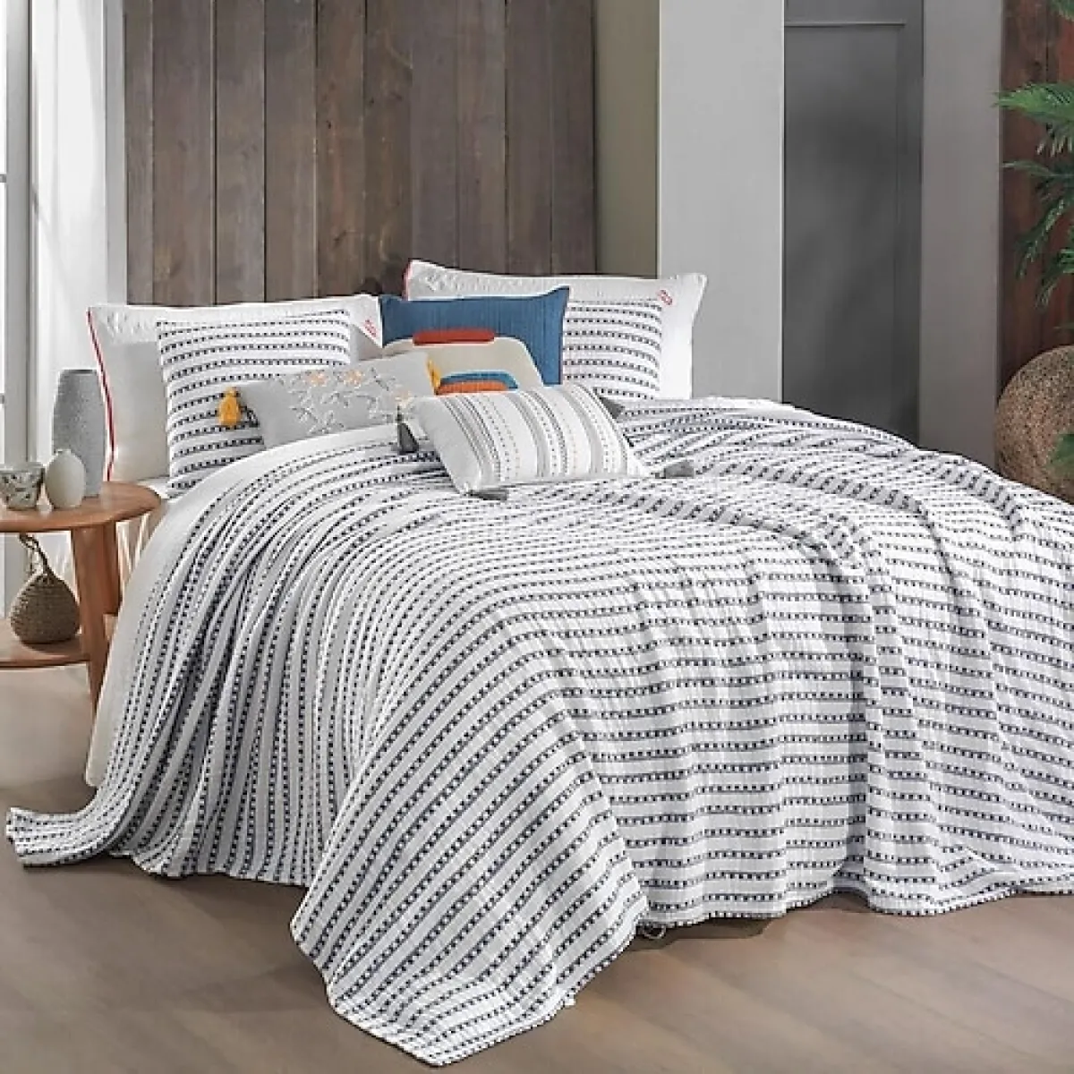 Sarev Flint Pamuk Çift Kişilik Yatak Örtüsü