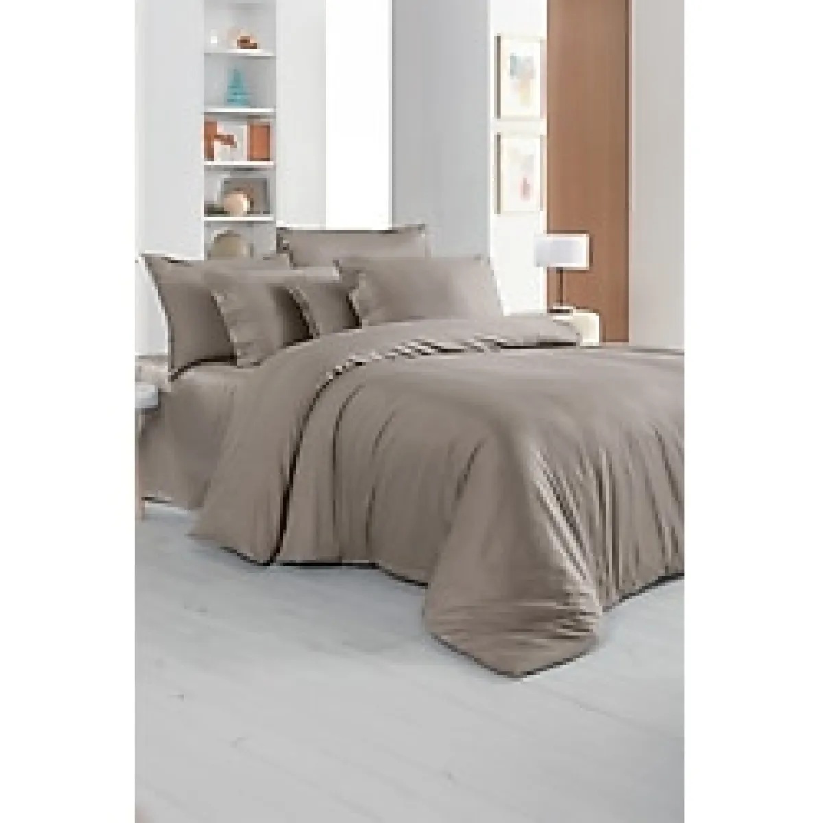 Sarev Monochrome Mocha %100 Pamuk Saten Çift Kişilik Tekli Nevresim