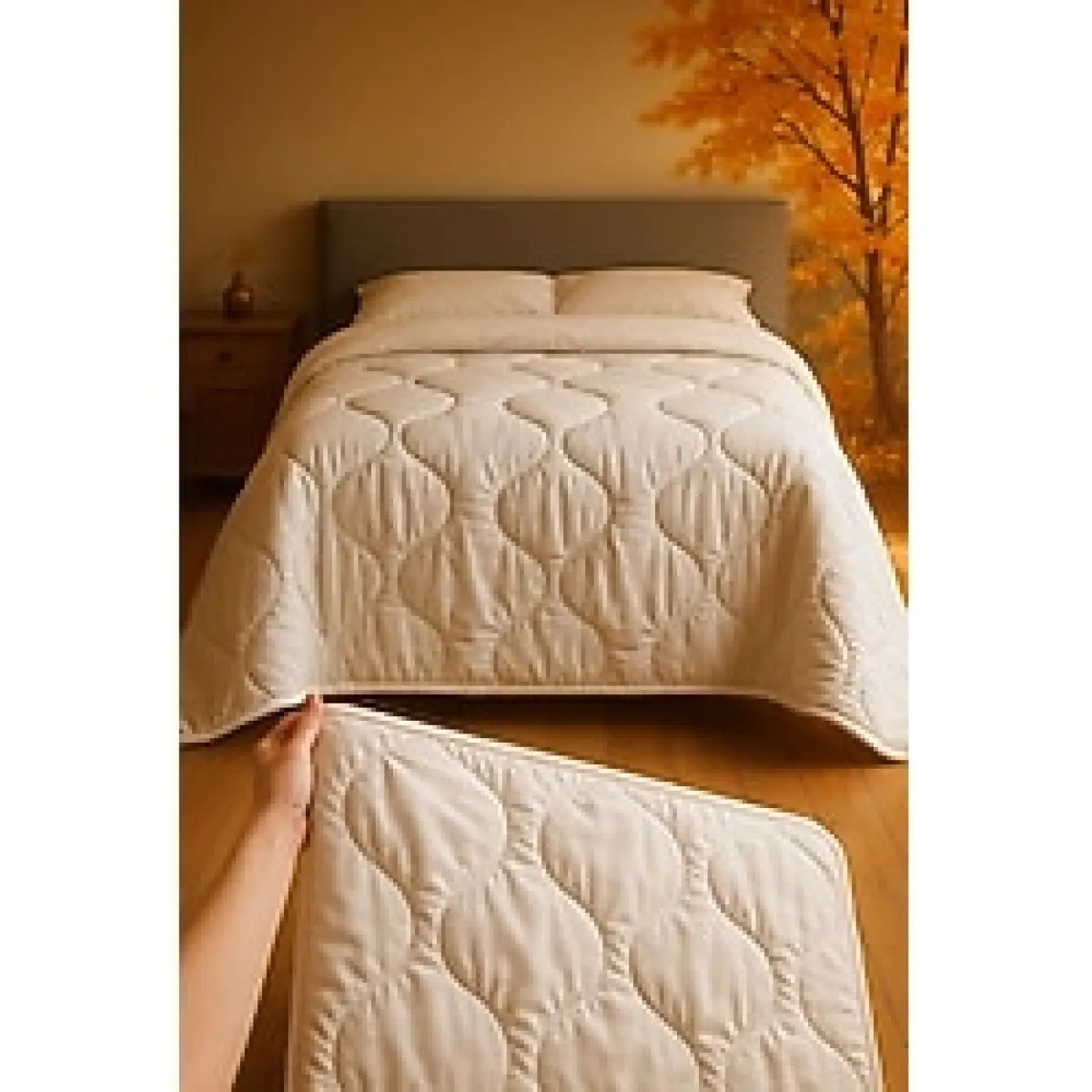 Sheri Home P amuklu Ham Kumaş Mikrofiber Tek Kişilik Yorgan 155x215 cm Ekru