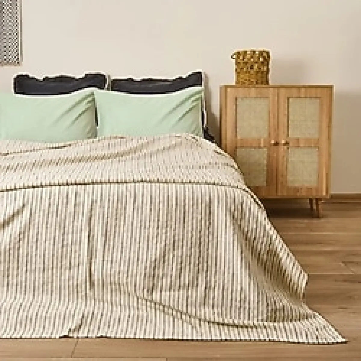 Soft Brisa Tek Kişilik Pike - Ekru / Siyah- 180x240 cm