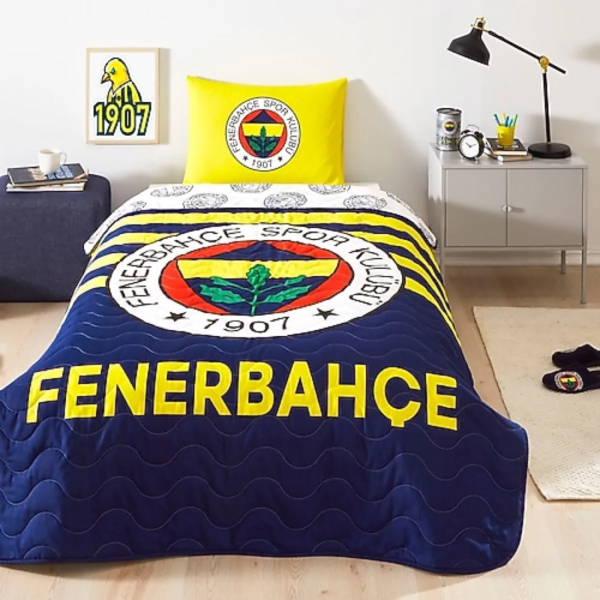 Taç Fenerbahçe Stripe Tek Kişilik Yatak Örtüsü Takımı