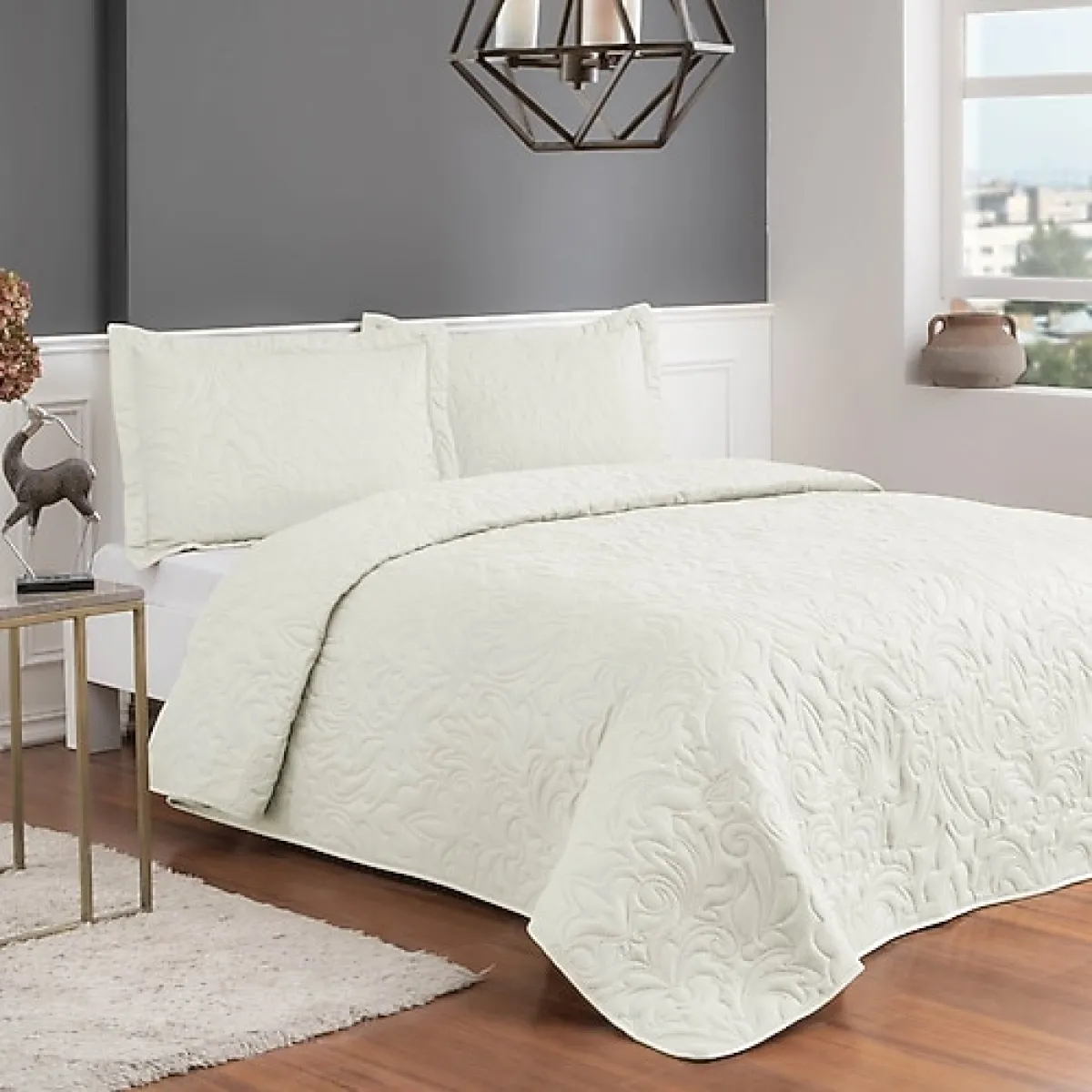 Taç Gala Ekru Kapitone Tek Kişilik Yatak Örtüsü Takımı