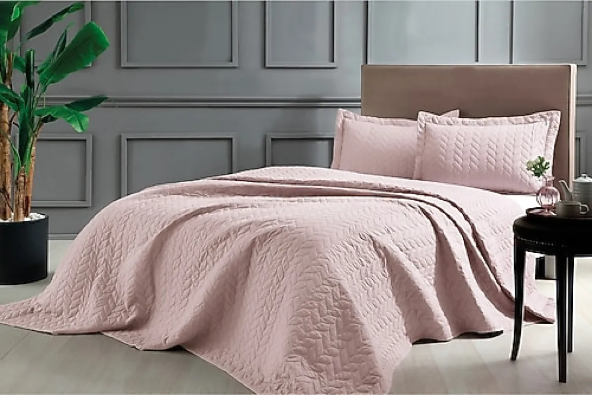 Taç Glory Pudra Kapitone Çift Kişilik Yatak Örtüsü Takımı