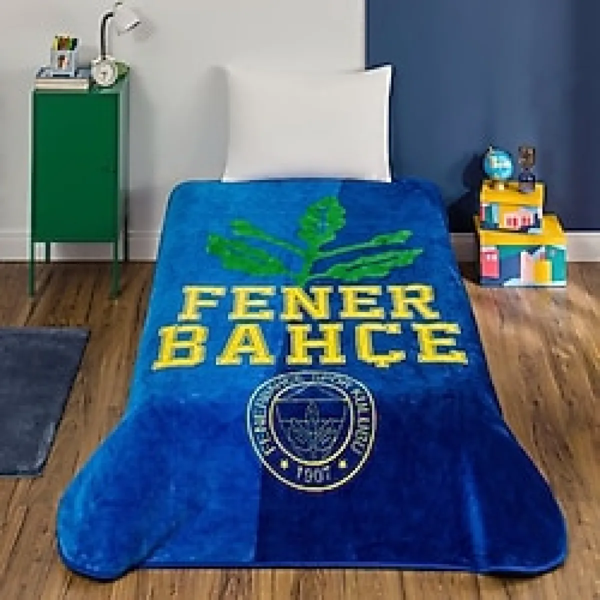 Taç Lisanslı Fenerbahçe Palamut Logo Tek Kişilik Battaniye - 160 x 220 cm - Lacivert