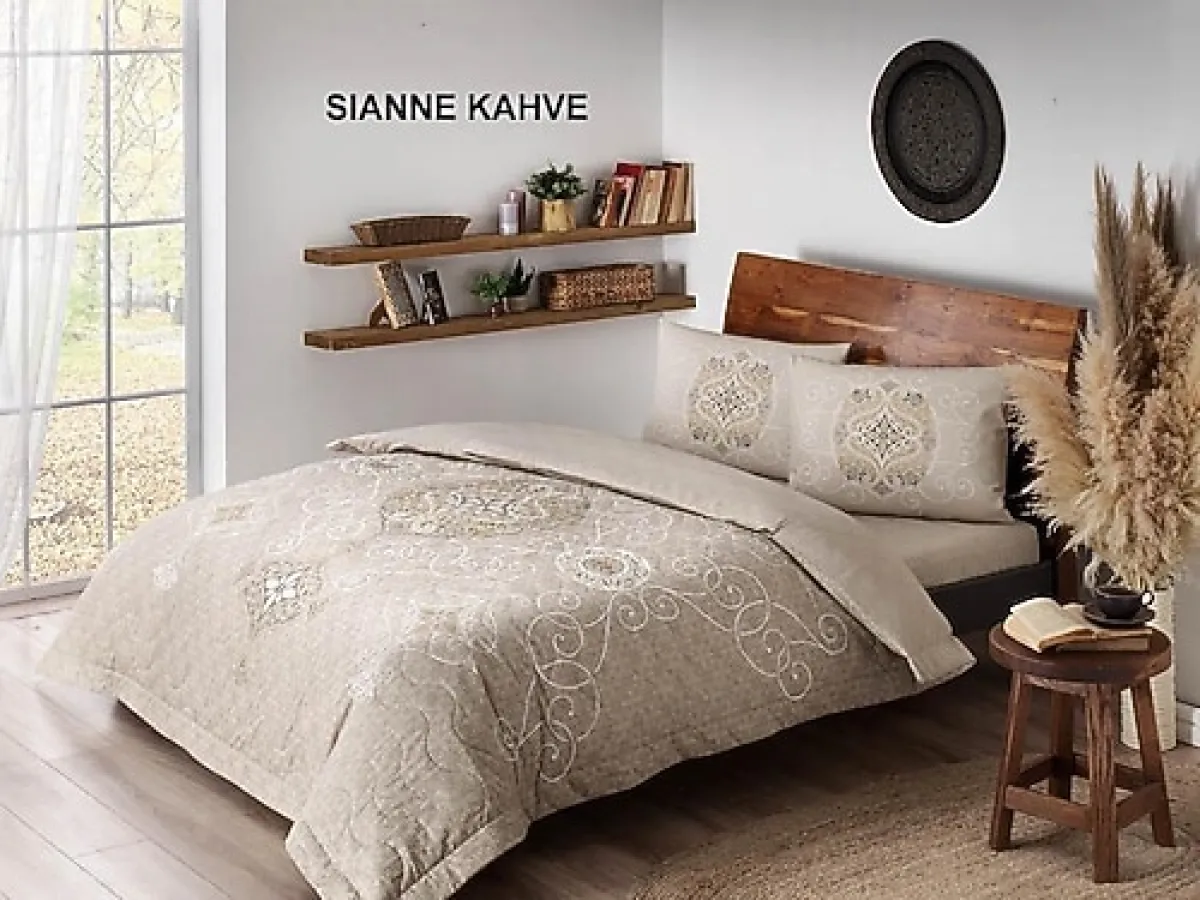 Taç Sianna Çift Kişilik Dört Mevsim Kapitone Nevresim Seti Kahve