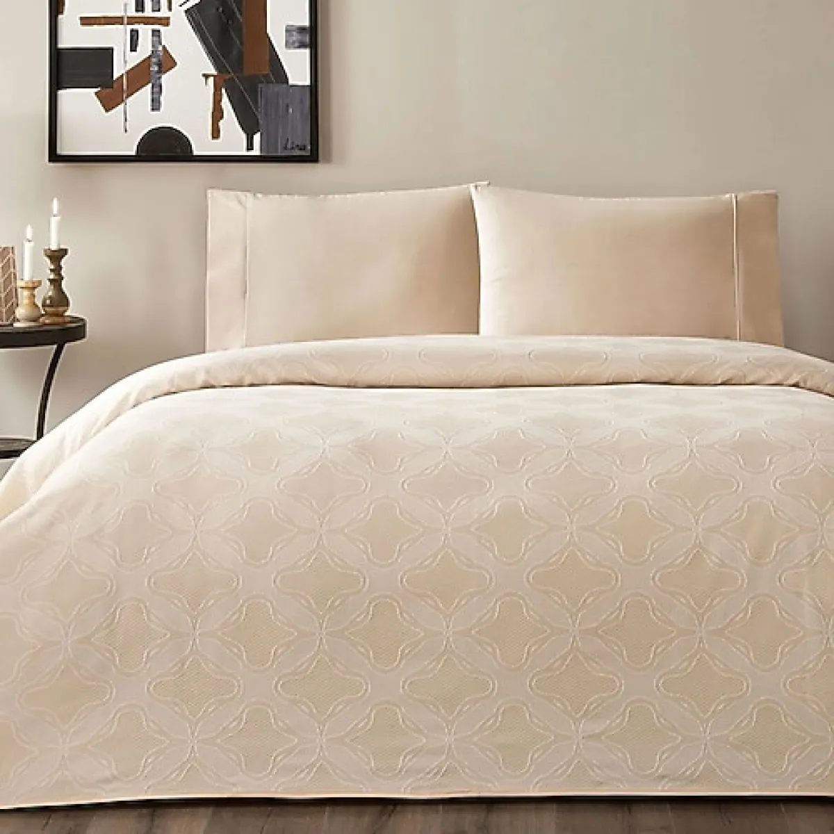 Taç Soleya Bej Çift Kişilik Pike Takımı