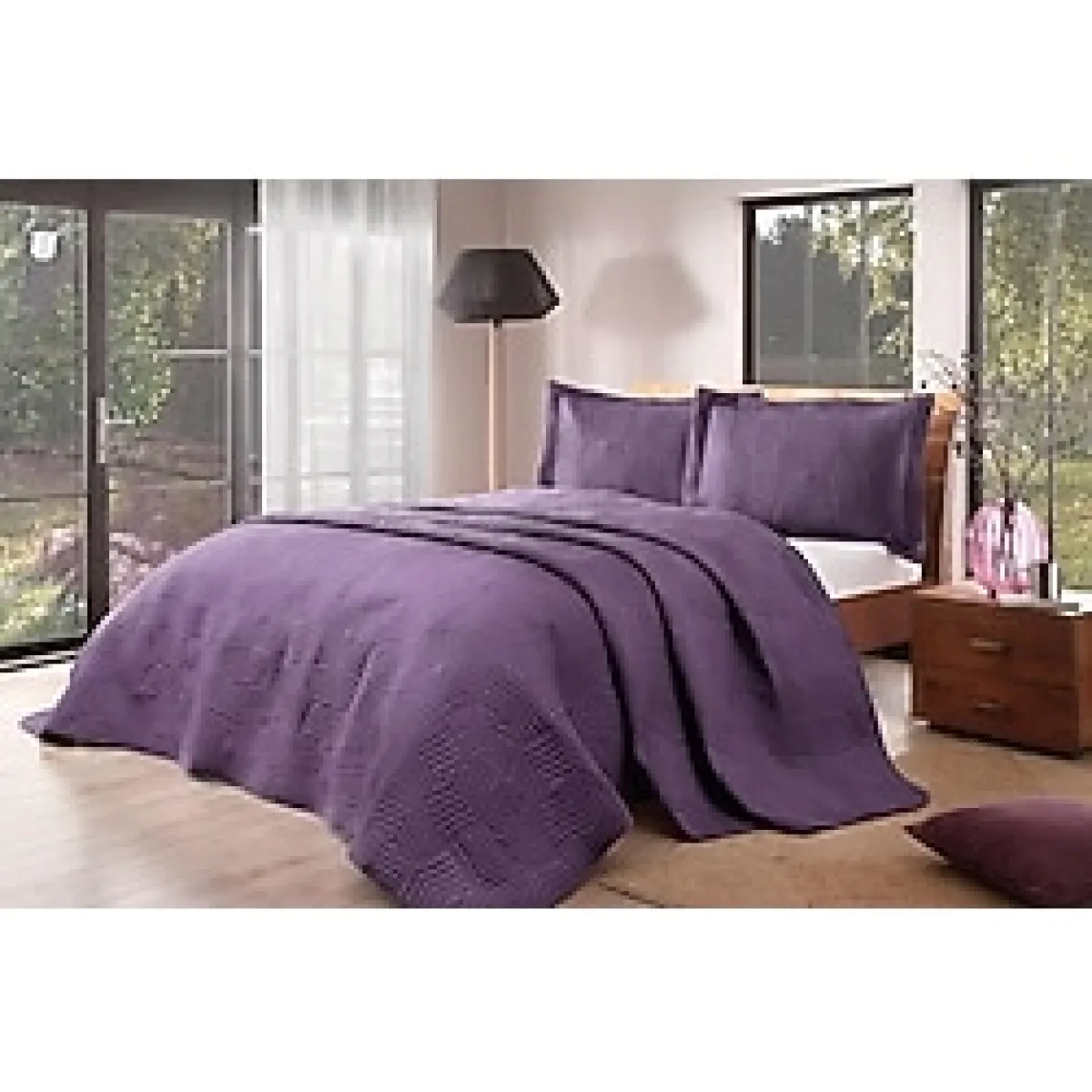 Taç Yatak Örtüsü Seti Perla Mor Çift Kişilik - 260 x 250 cm