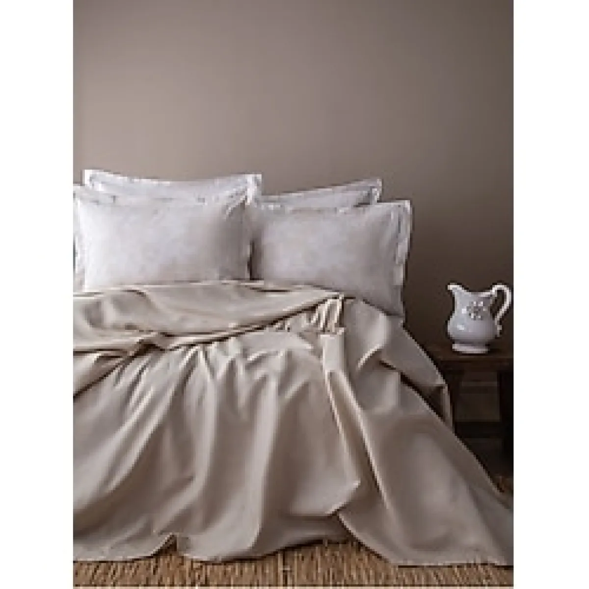 Tanya Bambu Pike Takımı Bej Çift Kişilik