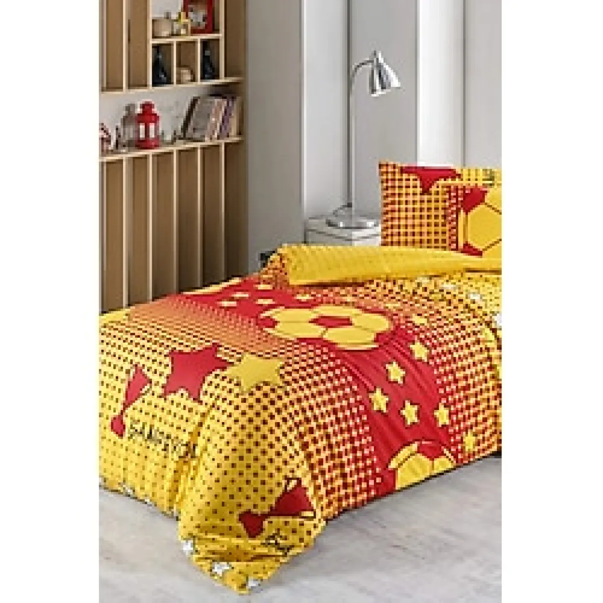 TARAFTAR TEK KİŞİLİK NEVRESİM SETİ SARI KIRMIZI