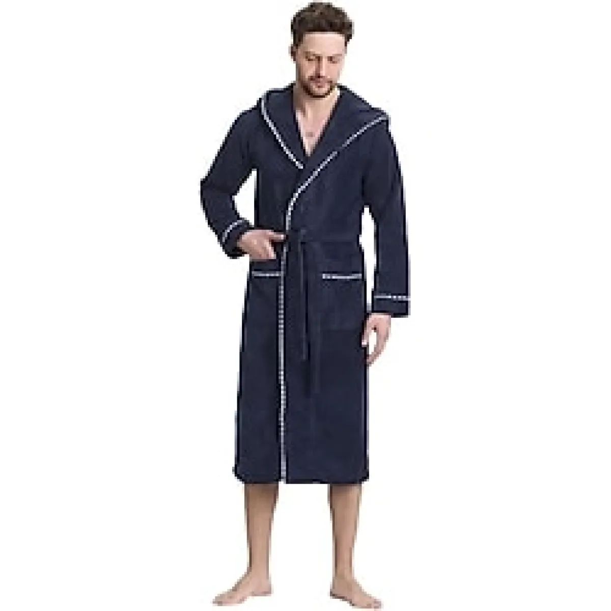 Triga Erkek Bornoz%100 Pamuk Kapüşonlu Lacivert Lacivert L/XL