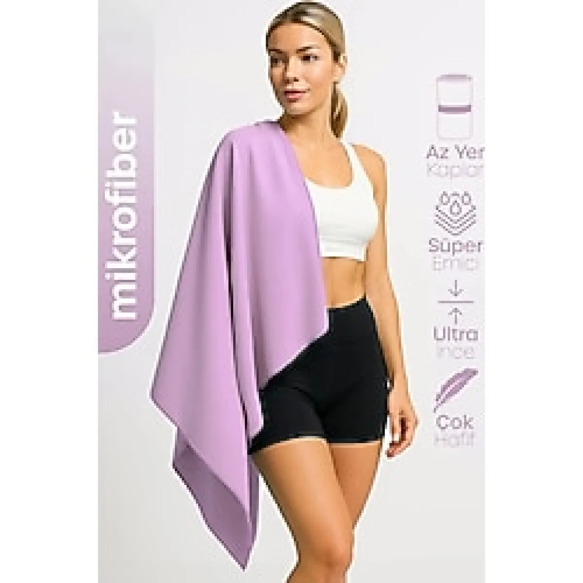 Unisex Mikrofiber Plaj Havlusu 80X130 Cm Yumuşak Dokulu Deniz Banyo Sporcu Havlusu Large Boy Mor