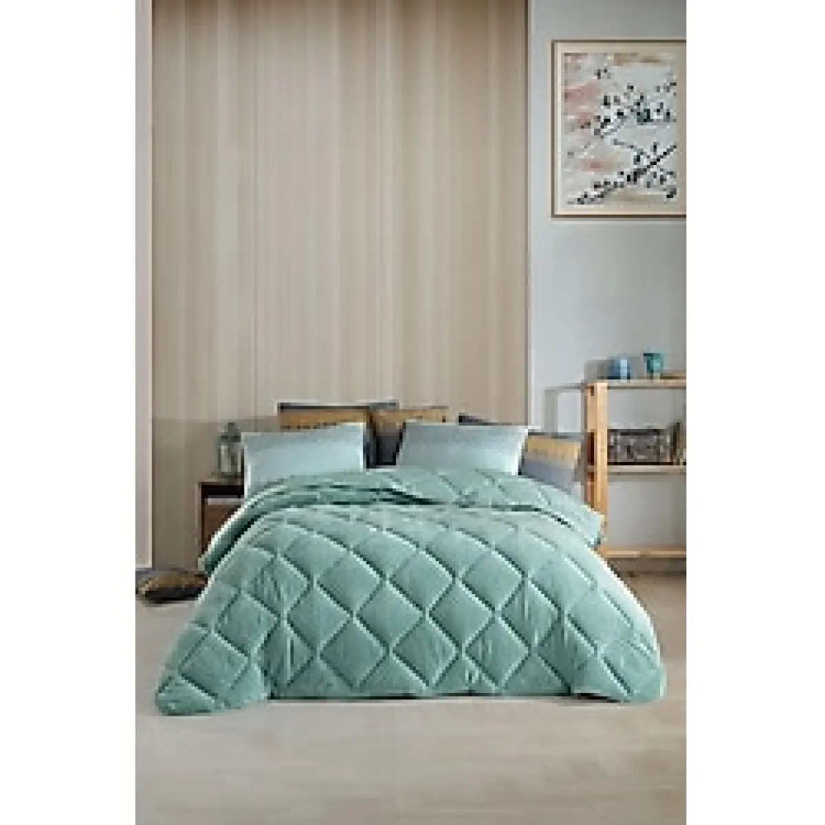 Uykulin Uykulin Çift Kişilik Wellsoft Uyku Seti Çift Taraflı Lastikli Çarşaflı 4 Yastık Kılıflı 6 Parça Set Yeşil Yeşil