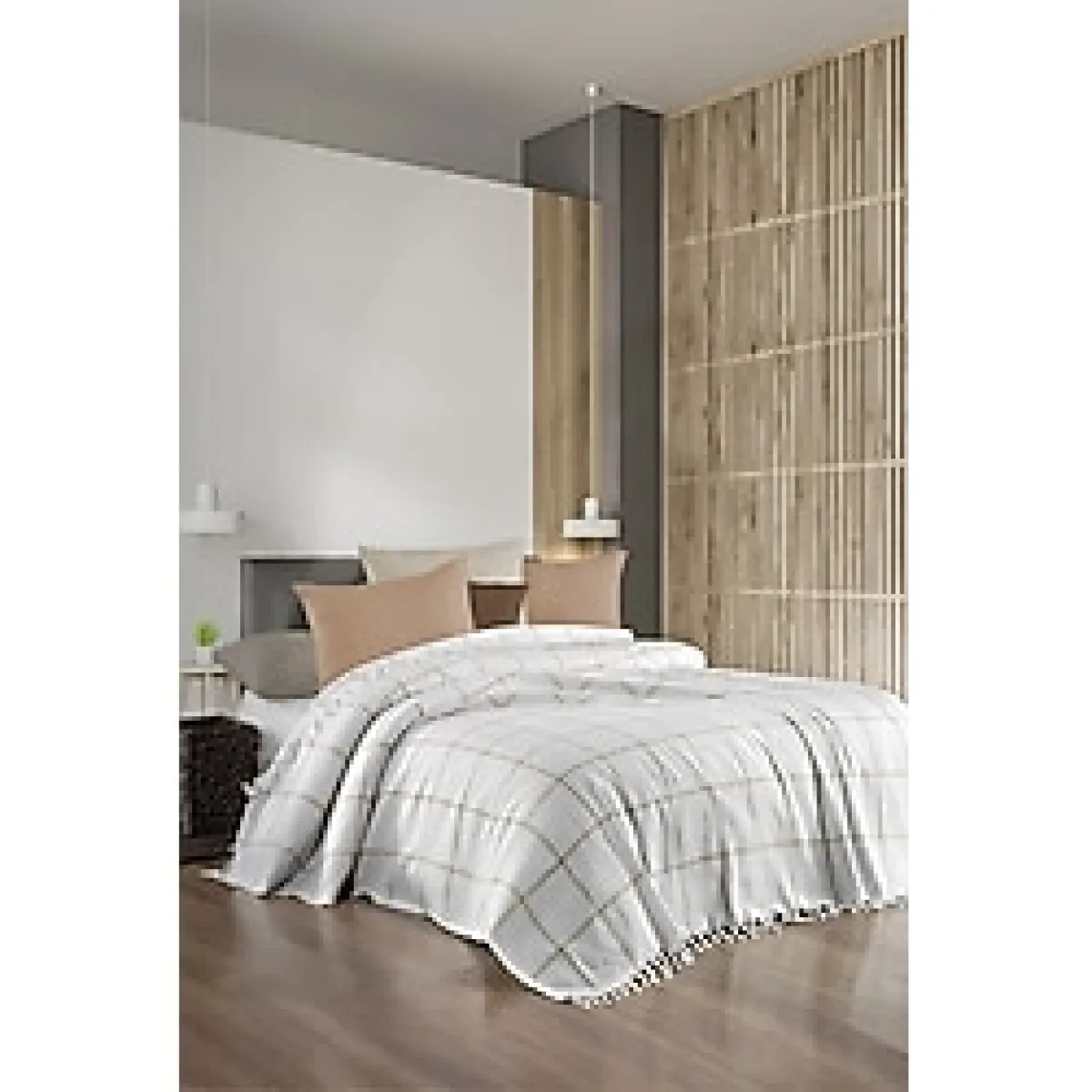 Vagonik Çift Kişilik Mevsimlik Ince Pike 200 X 220 Cm Bej - Çizgili Pamuklu Dokuma