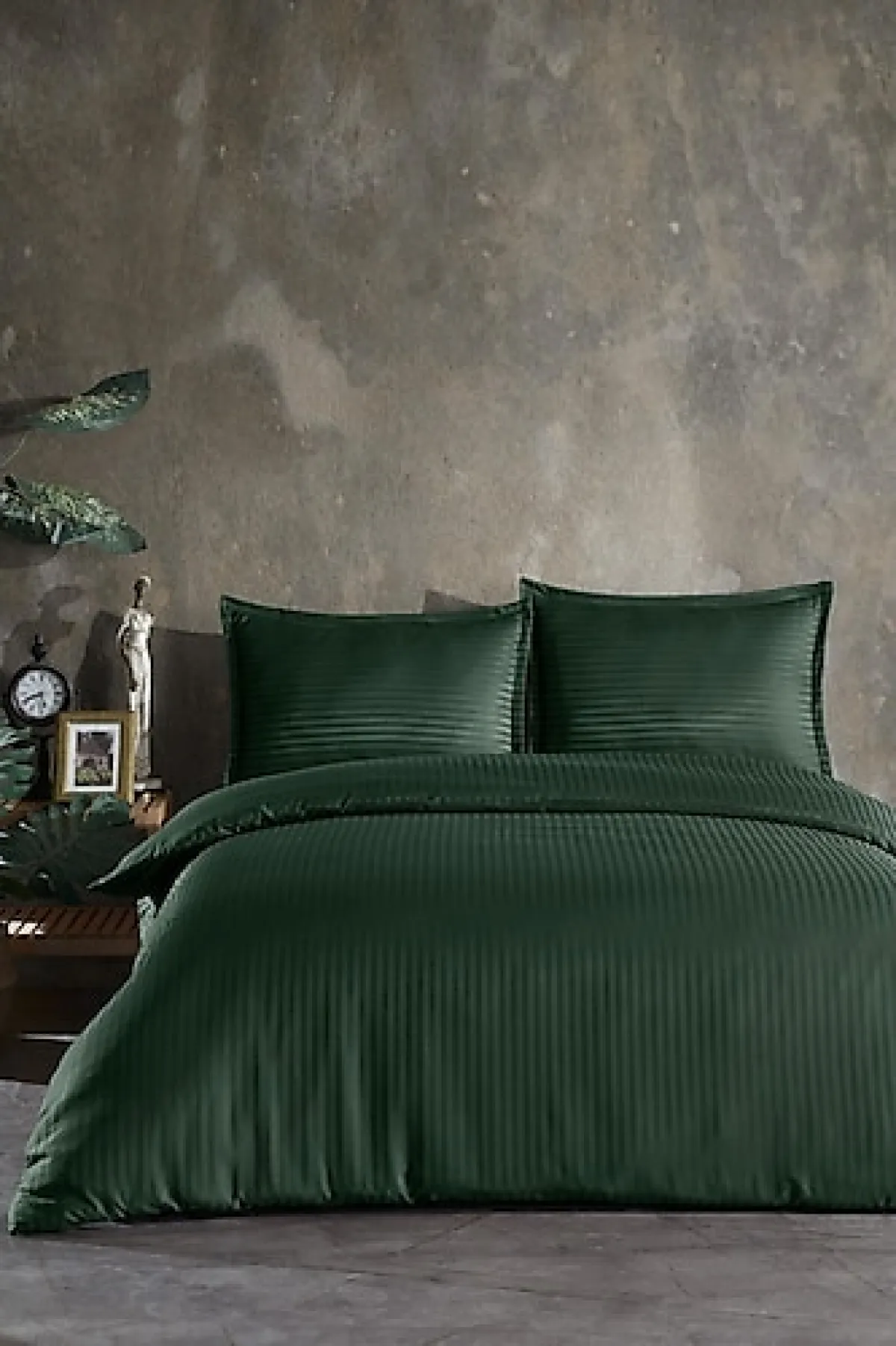 Varol Çizgili Pamuk Saten Yeşil Çift Kişilik Nevresim Takımı