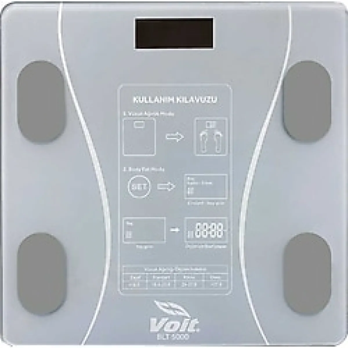 Voit Gri Bluetooth Baskül - Dijital Akıllı Tartı - Yağ Ölçer Tartı - Pil ve Mezuro Hediyeli Tartı