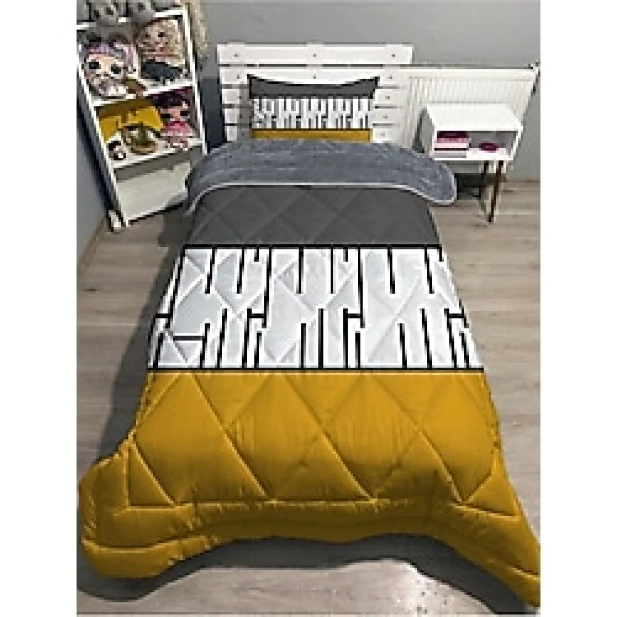 Welsoft Pofuduk Çift Taraflı Tek Kişilik Yorgan Uyku Seti Geometrik Desenli Pamuk Polyester Materyal