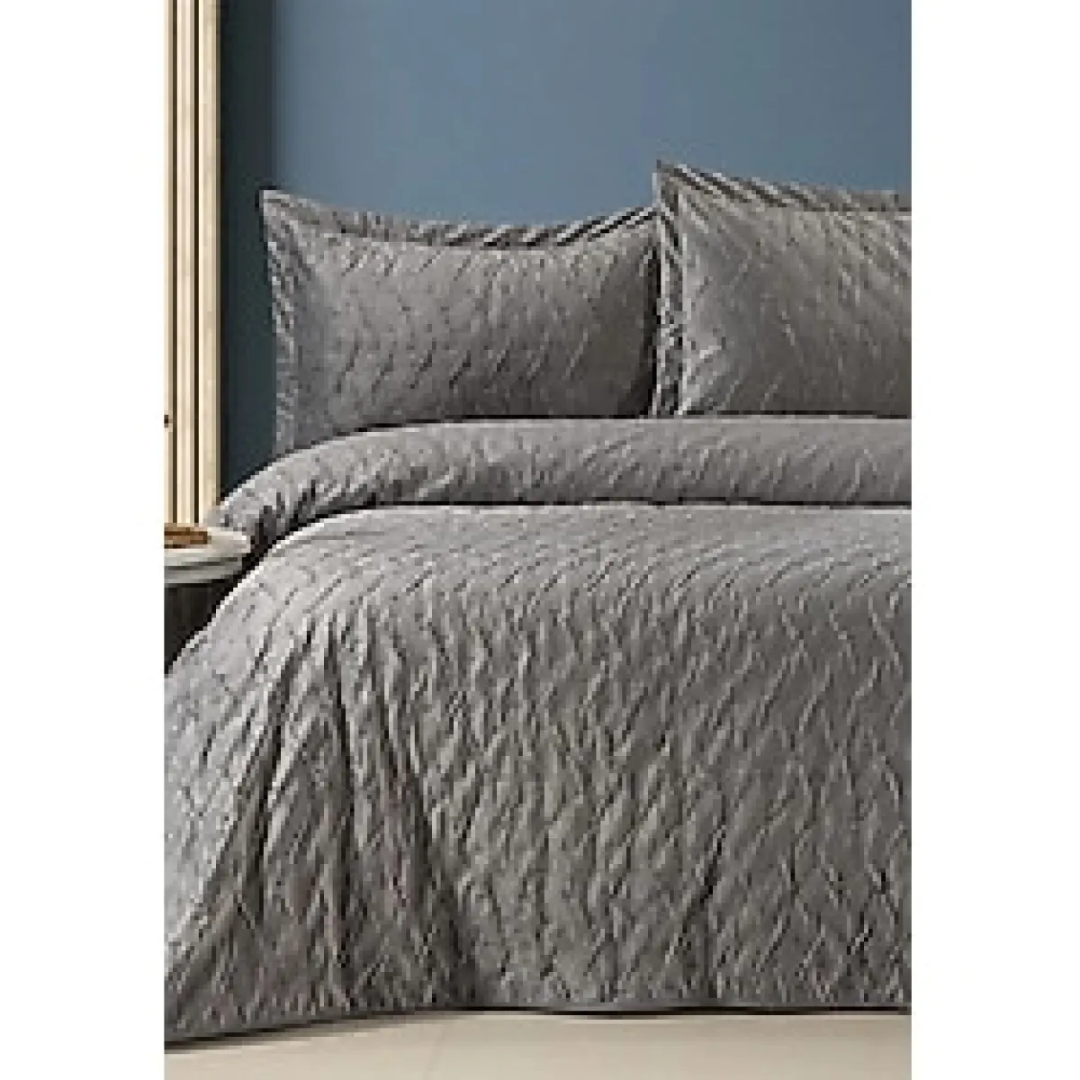 Zara Çift Kişilik Lüks Kadife Yatak Örtüsü Gri